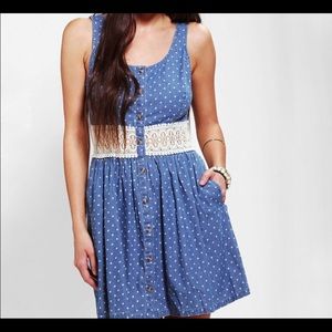 UO Pins Needles Crochet-Waist Chambray Dress